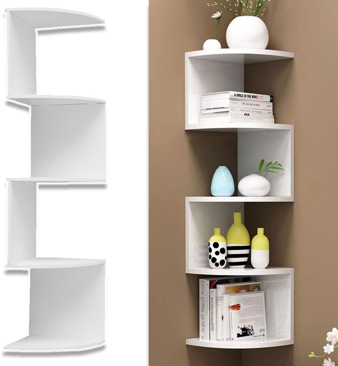 5-Laags Spiraal Wandrek - Modern Hoekontwerp, PVC, 6 kg Per Plank, Eenvoudige Montage - Voor Boeken, Decoratie En Kleine Planten - Wit