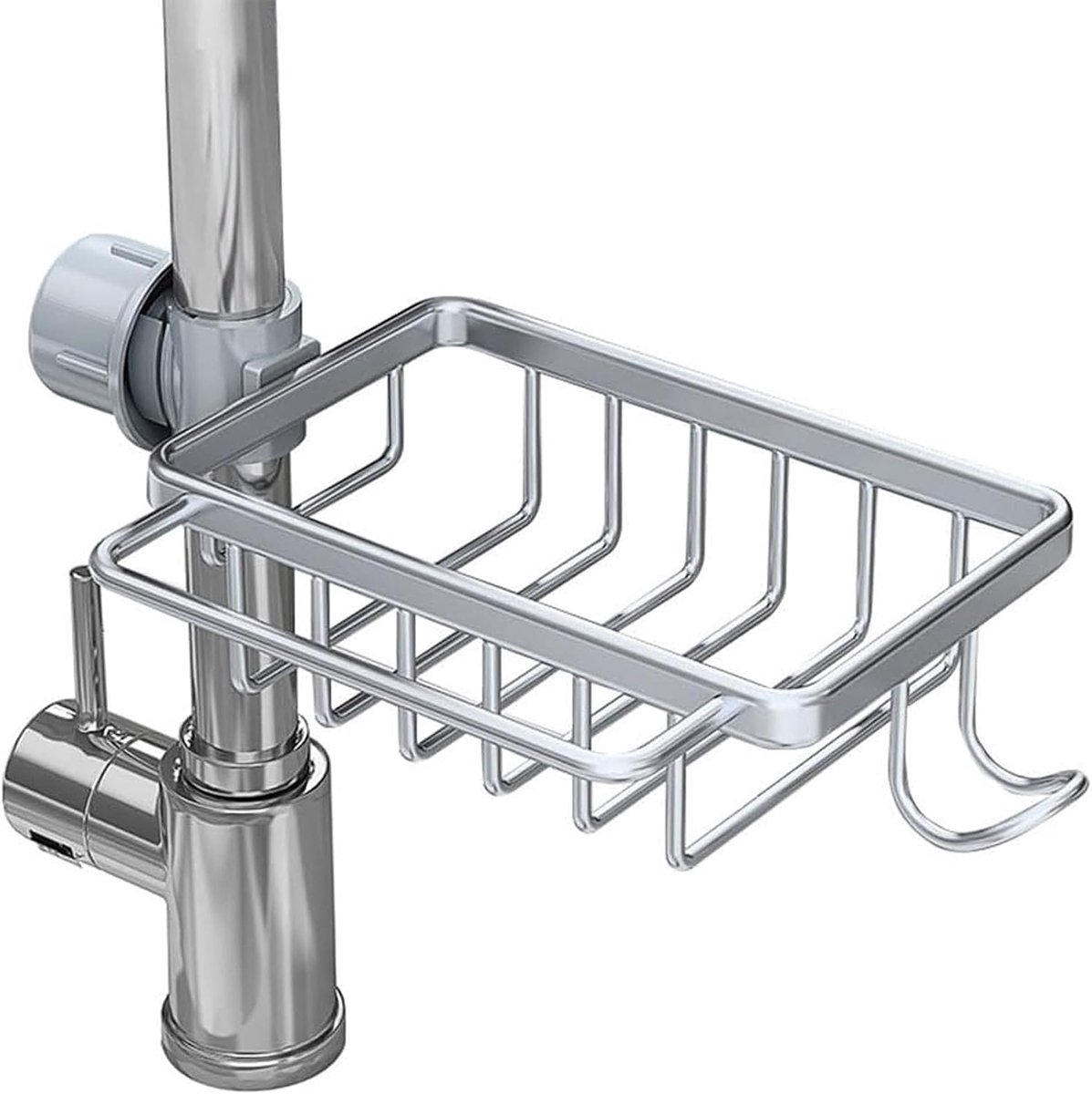 Keuken Sponshouder, Kraan Opbergrek, Kraanhouder, Houder voor Kraan bij Spoelbak - Hangende Organizer, voor Keuken- en Badspoelbak (Zilver)