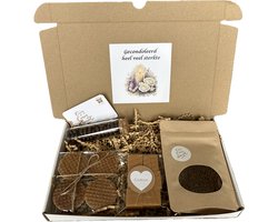 Gecondoleerd koffie brievenbus cadeau - fudge - chocolade mokkaboontjes - stroopwafels