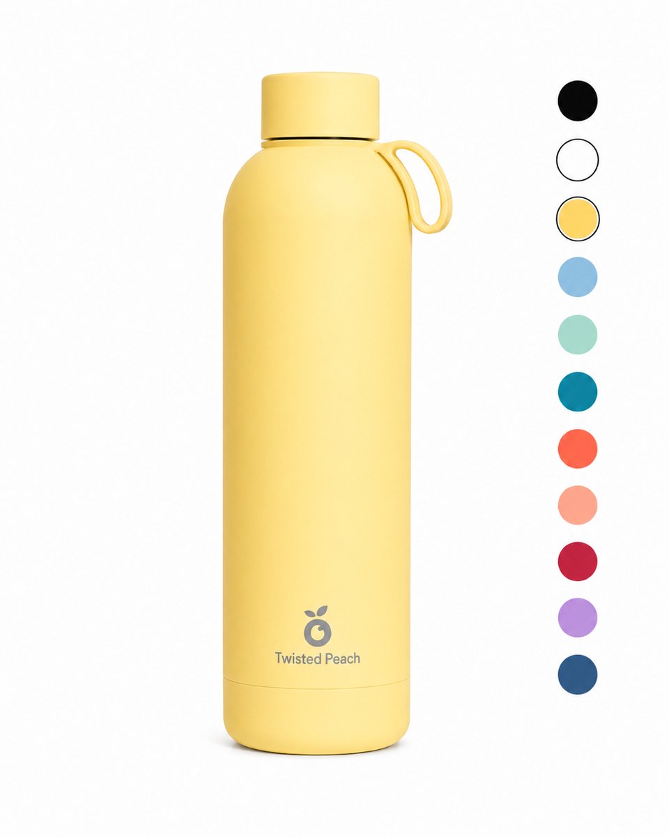 Waterfles RVS | 750ml | Geel | Drinkfles | Dubbelwandig | 24 uur gekoeld | 12 uur verwarmd | Twisted Peach®