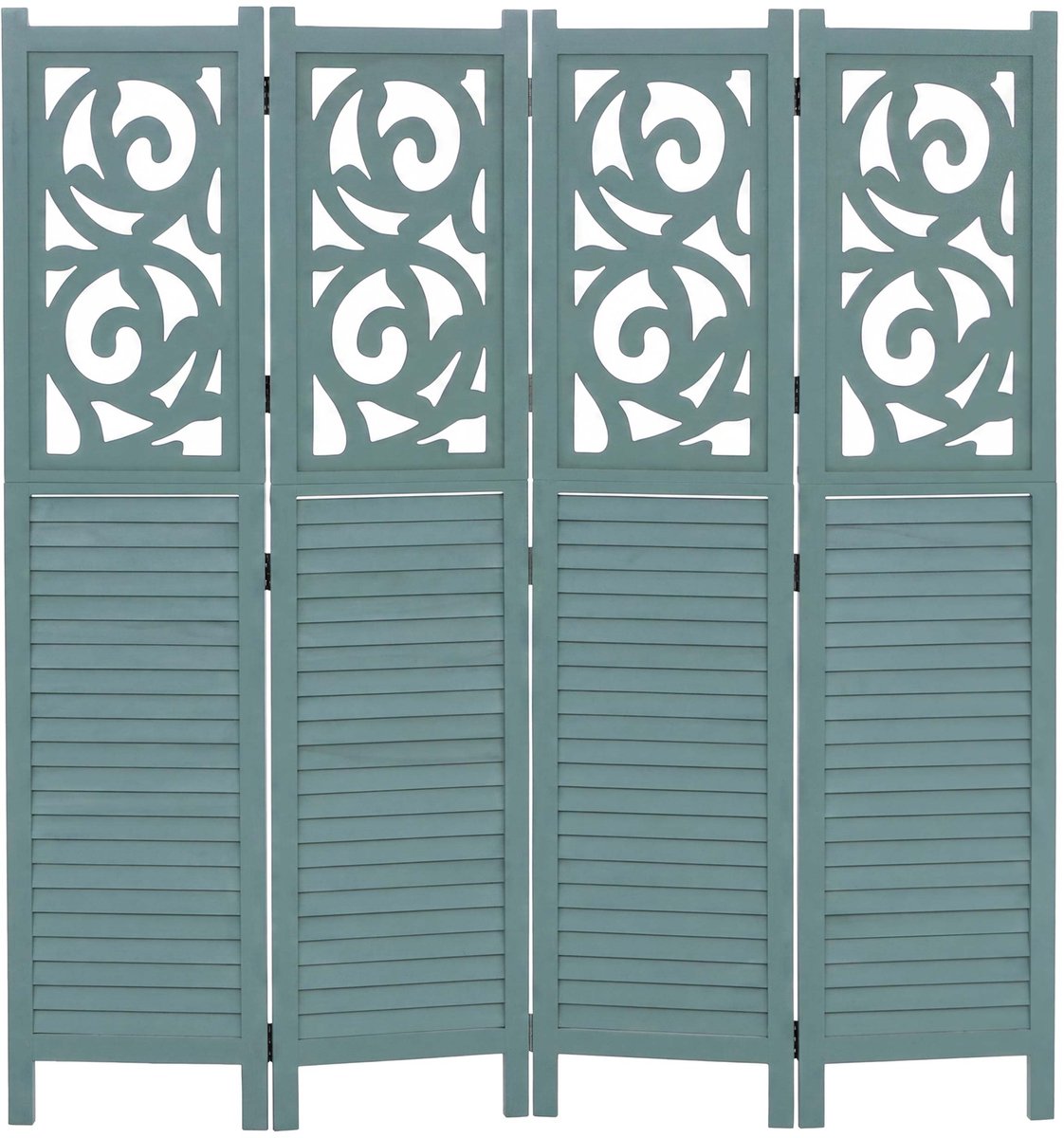 Kamerscherm T568, ruimteverdeler, scheidingswand, privacybescherming, ruimteafscheiding, met ornamenten, opvouwbaar, paulowniahout, 170 x 160 cm ~ groen