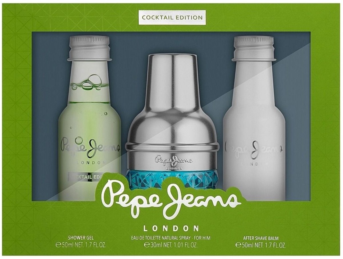 Pepe Jeans Cocktail Edition For Him Perfume Men's Gift Set with Eau de Toilette 30ml After Shave 50ml and Shower Gel 50ml Set with Men's Perfume Citrus, Wood and Spice Scent