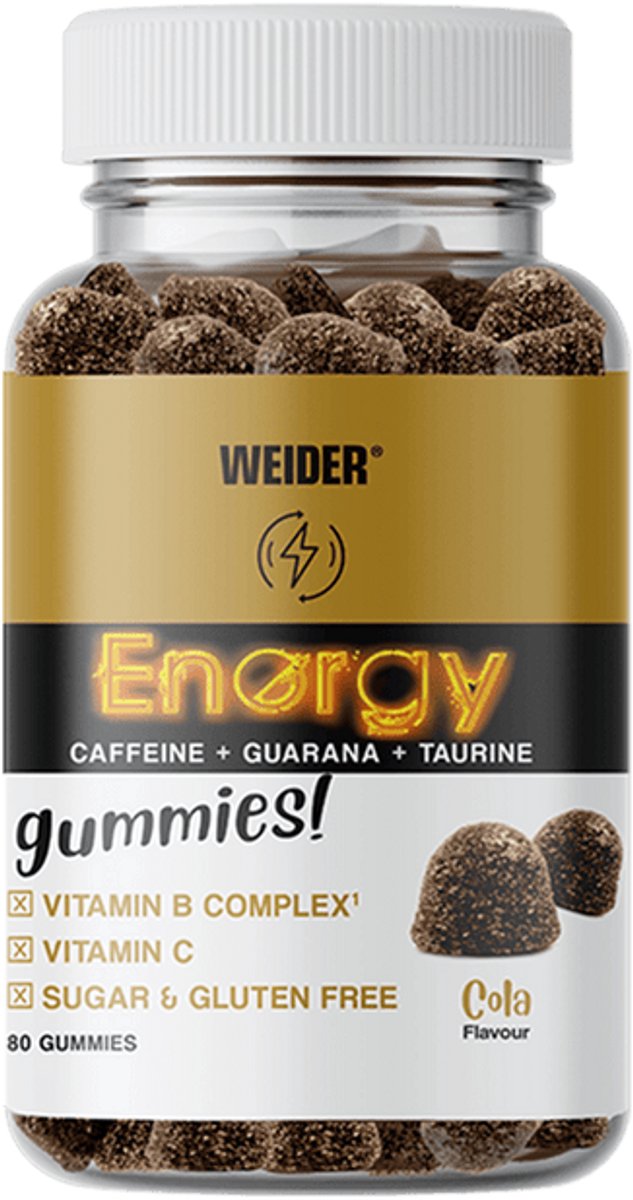 Weider Energy Gummies (80 stuks) Cola - Functionele voeding - caffeïne + guarana + taurine + vitamine B-complex + vitamine C (suikervrij & glutenvrij)