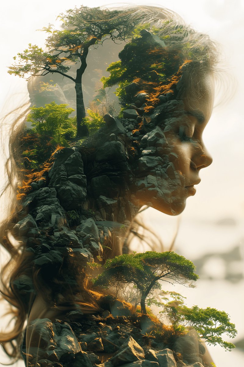 Bosmeisje Poster - Groene - Natuur - Artistiek - Creatief - Bos - posters - formaat 70x100cm - Wanddecoratie - L2516MT