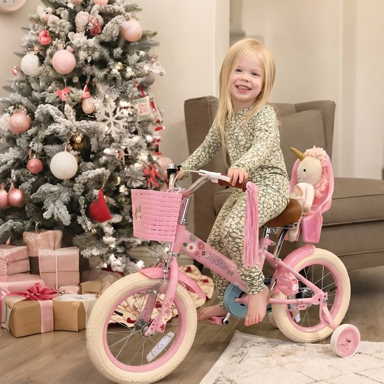 Joystar Little Daisy Meisjesfiets - 12 Inch - Kinderfiets met zijwieltjes 2, 3 & 4 jaar - 84-104 Kledingmaat - Roze Fiets 12 inch - Mandje - Poppenzitje - Bel - Handrem - Roze van JOYSTAR — afbeelding 2