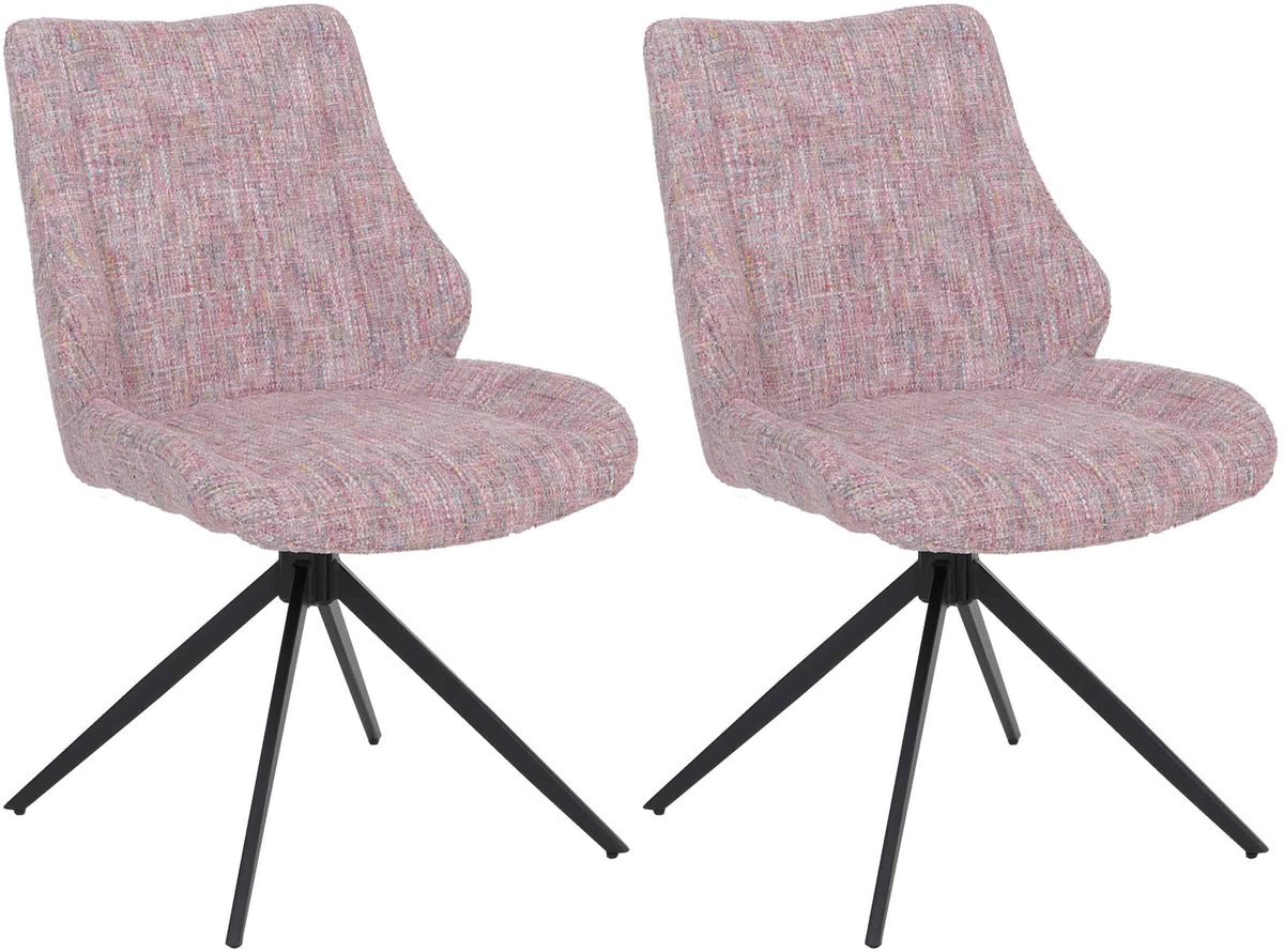 Set van 2 eetkamerstoelen MCW-O48, keukenstoel, draaibaar met Auto-Return, stof/textiel chenille (410 g/m²) Oeko-Tex ~ roze