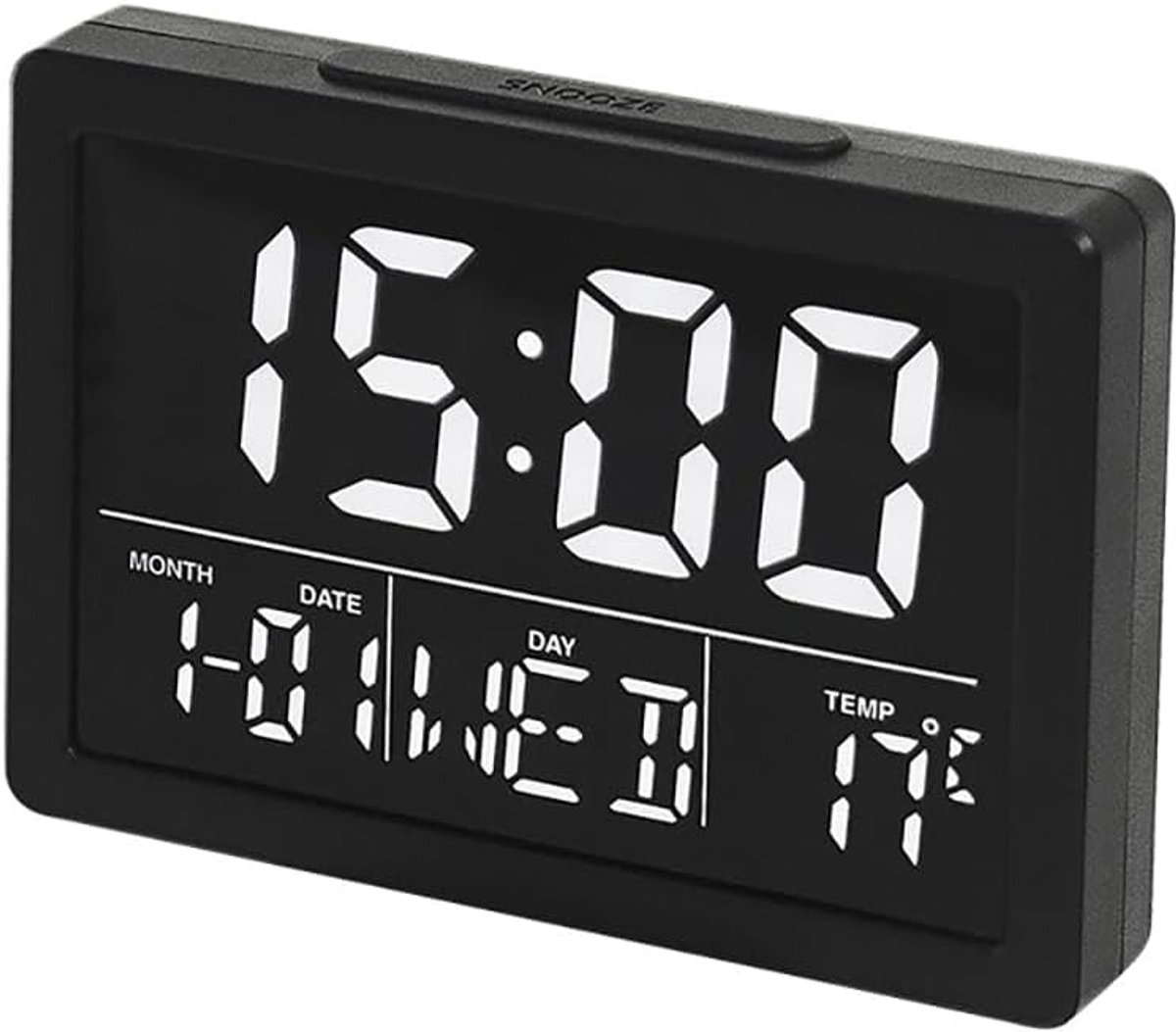 Digitale wekker, lcd-scherm, tijd, datum, week, temperatuurweergave, 12/24 uur, sluimerfunctie, instelbare helderheid, 8 beltonen, voor thuiskantoor (wit)