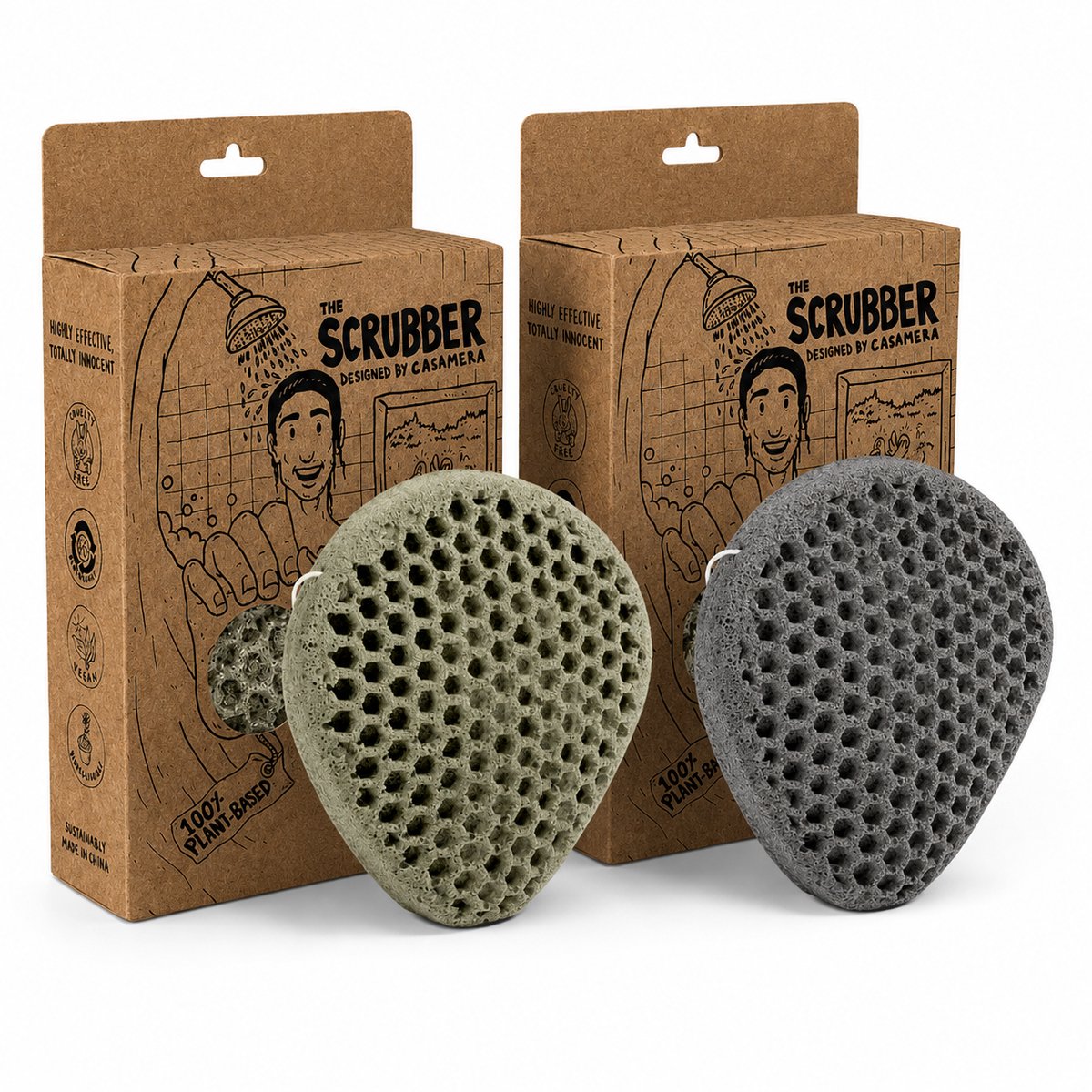 Tu-Untangle Konjac Douche Spons Set van 2 – Matcha & Volcanic Mud – Scrub Spons