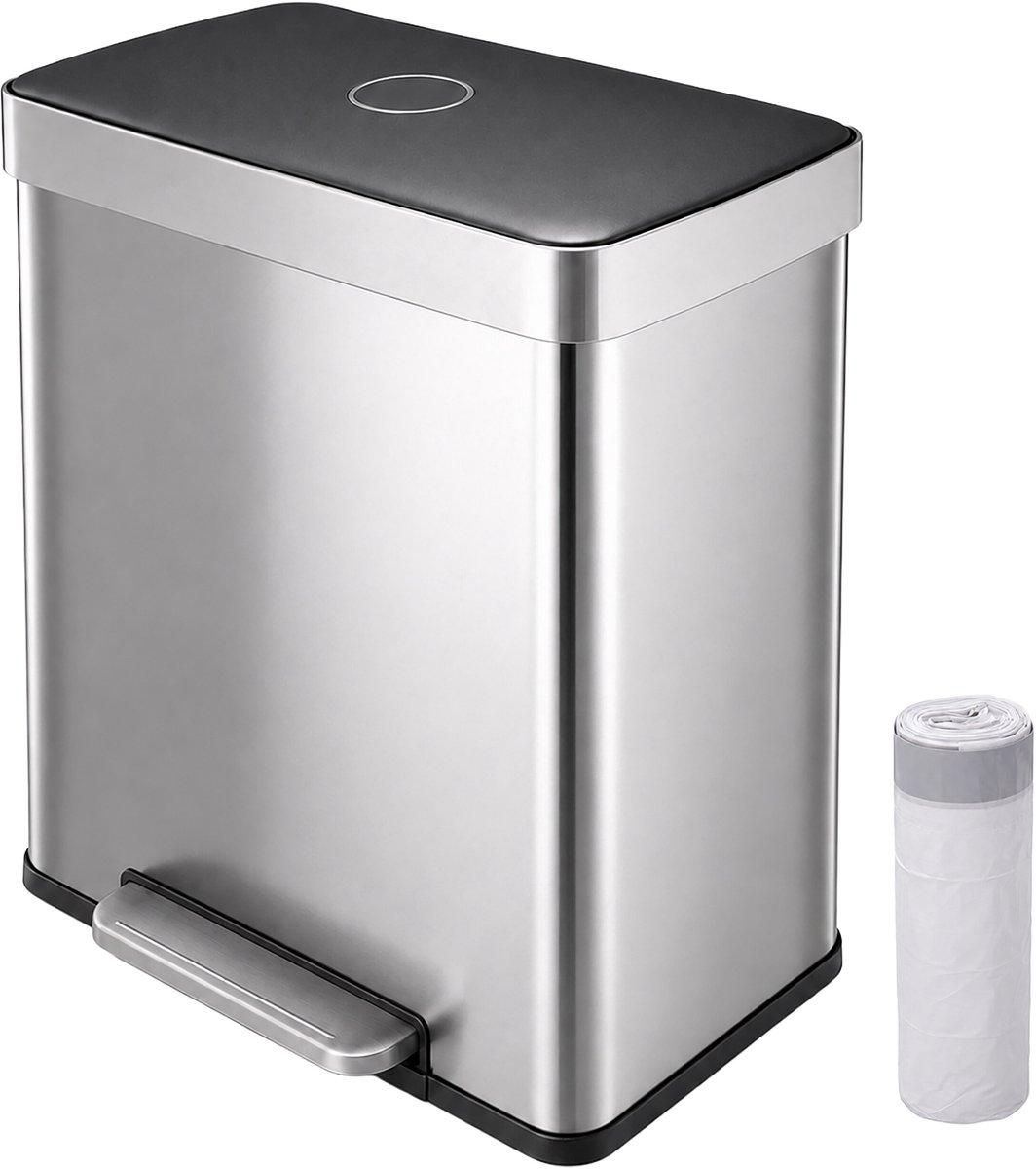 Prullenbak afvalscheiding - 60 liter (2x 30) - zilver