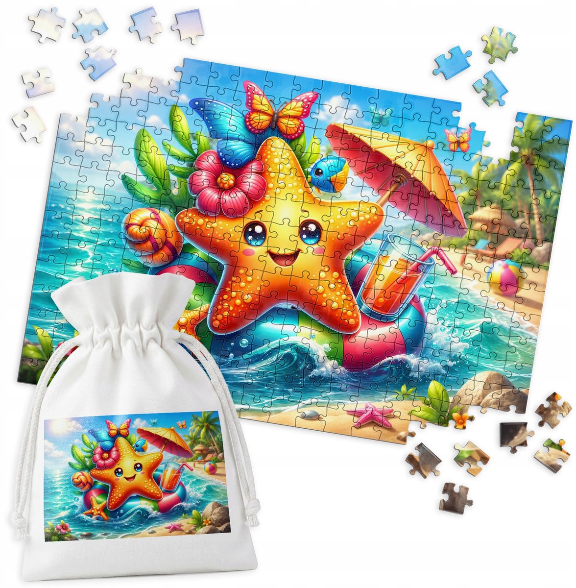 Merkloos Puzzel 252 Stukjes - Sterrenbloem, Vlinders, Strand & Palmboom