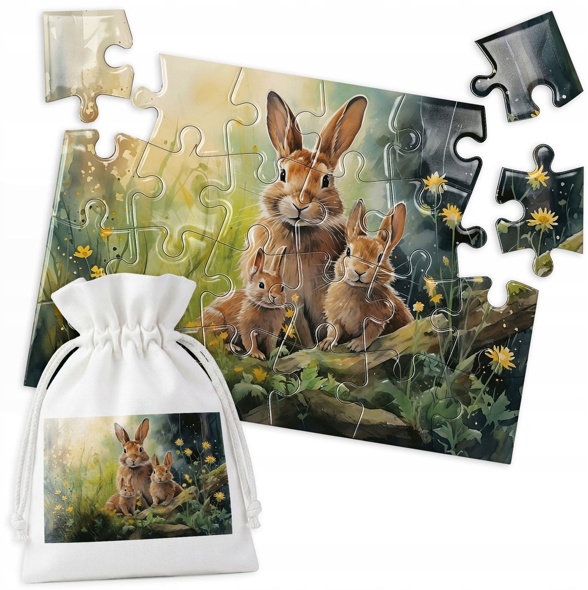 Acquarel Konijnen Puzzel - 24 Stukjes - Bos & Natuur Thema