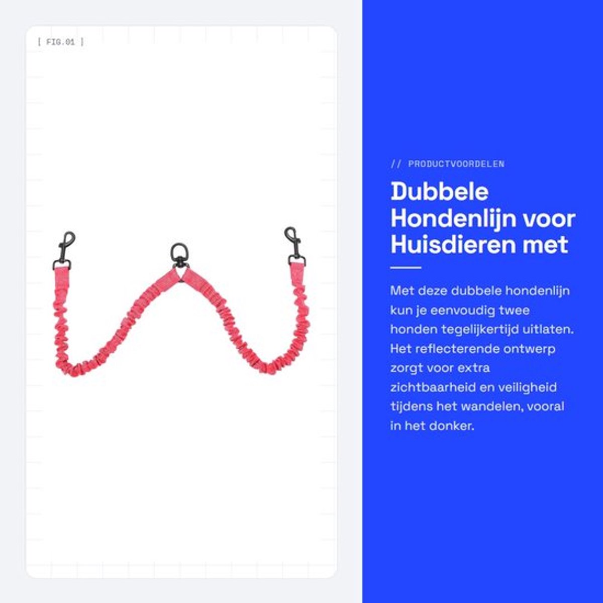 Reflecterende - Dailygoods- Dubbele Hondenlijn 360° Draaibaar