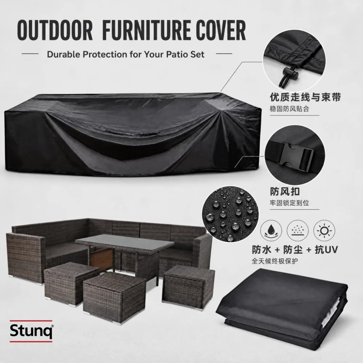 Stunq Tuinmeubelhoes 130 cm Waterdicht Zwart