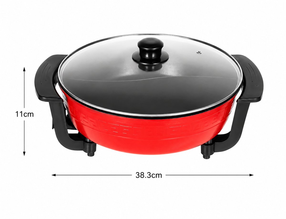 Veya Electrische pan -Elektrische stoofpan - Hapjespan - 1360 W - 6 Liter - 5 warmtestanden - Rood zwart - Anti aanbaklaag