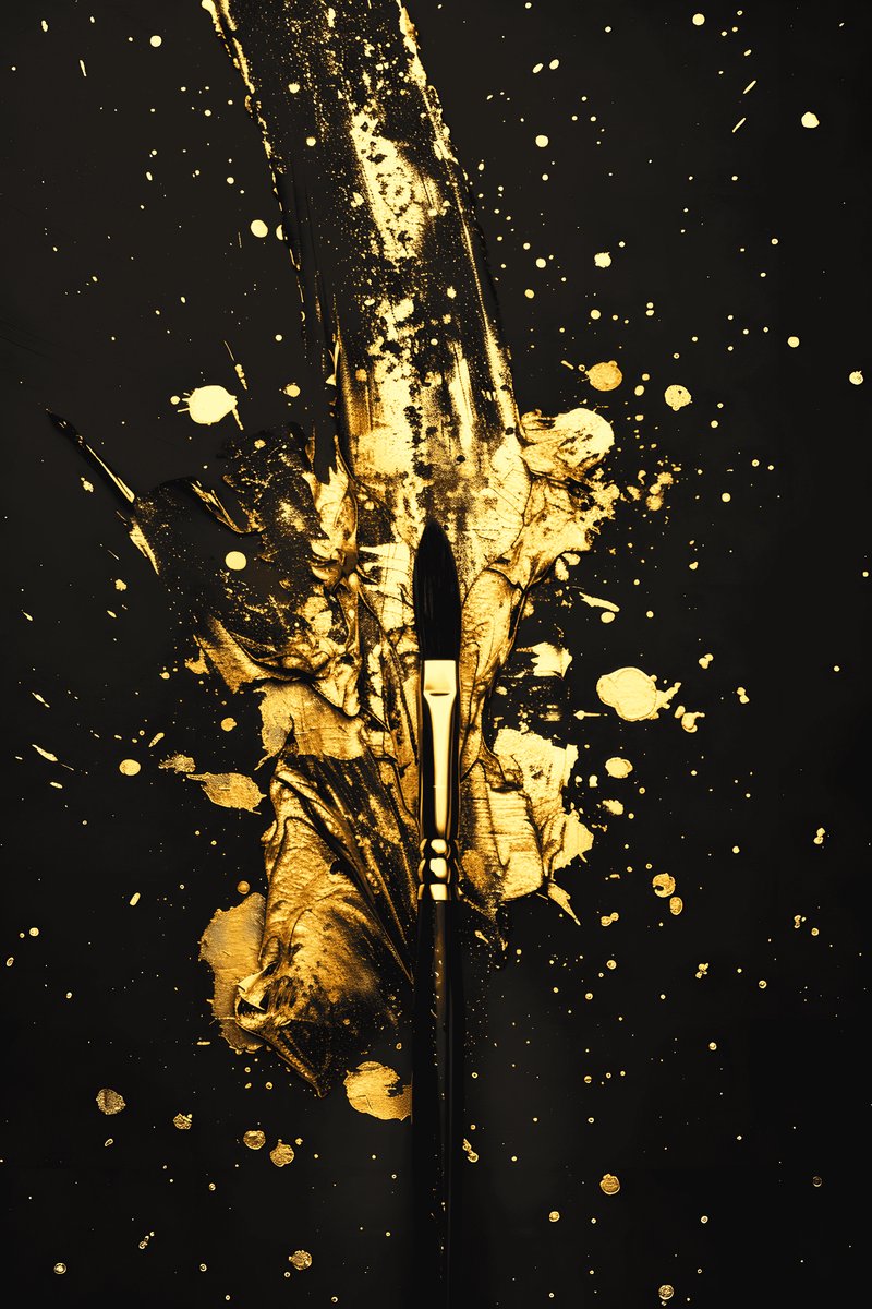 Kwast Poster - Gouden - Kunst - Stijlvolle - Kunst - Unieke - posters - formaat 70x100cm - Wanddecoratie - L2728MT