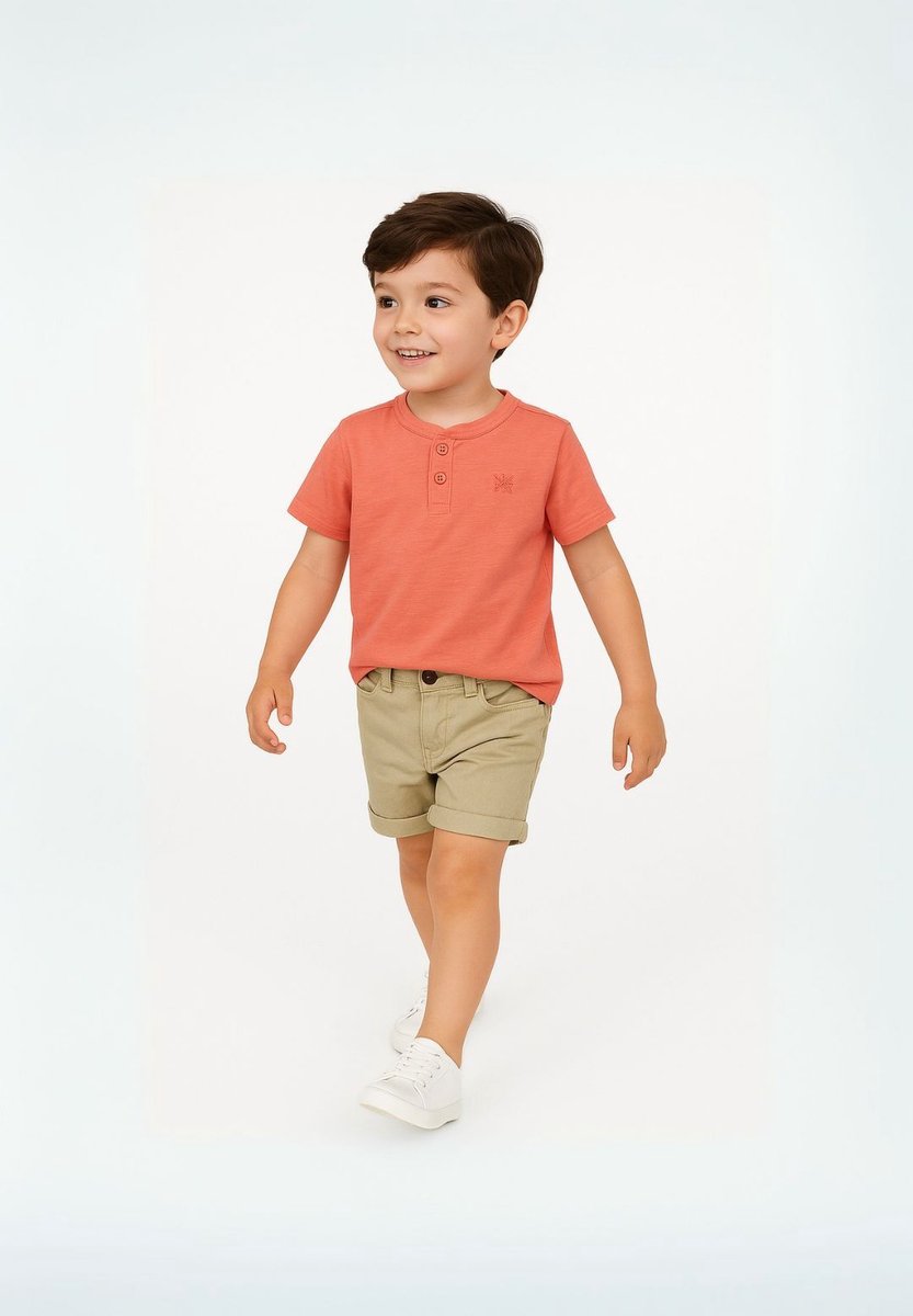 Minoti korte broek jongens chino beige canvas - katoen