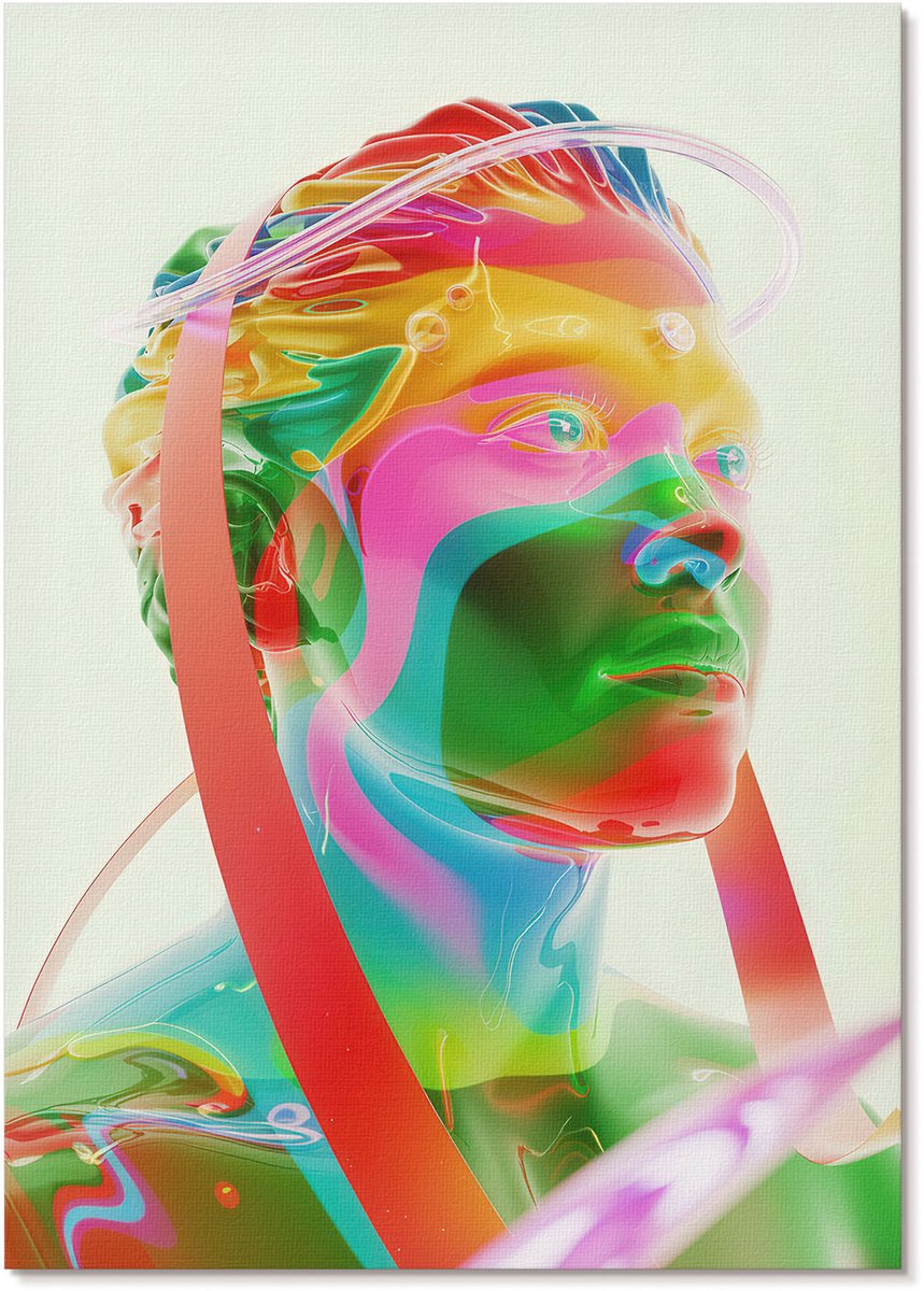 Tulup Polycanvas Poster - Kleurrijke Droom, Illustratie - A4 - Groen Kunst - Rechthoek - Wandkunst - Woonkamer, Slaapkamer, Kantoor - Modern