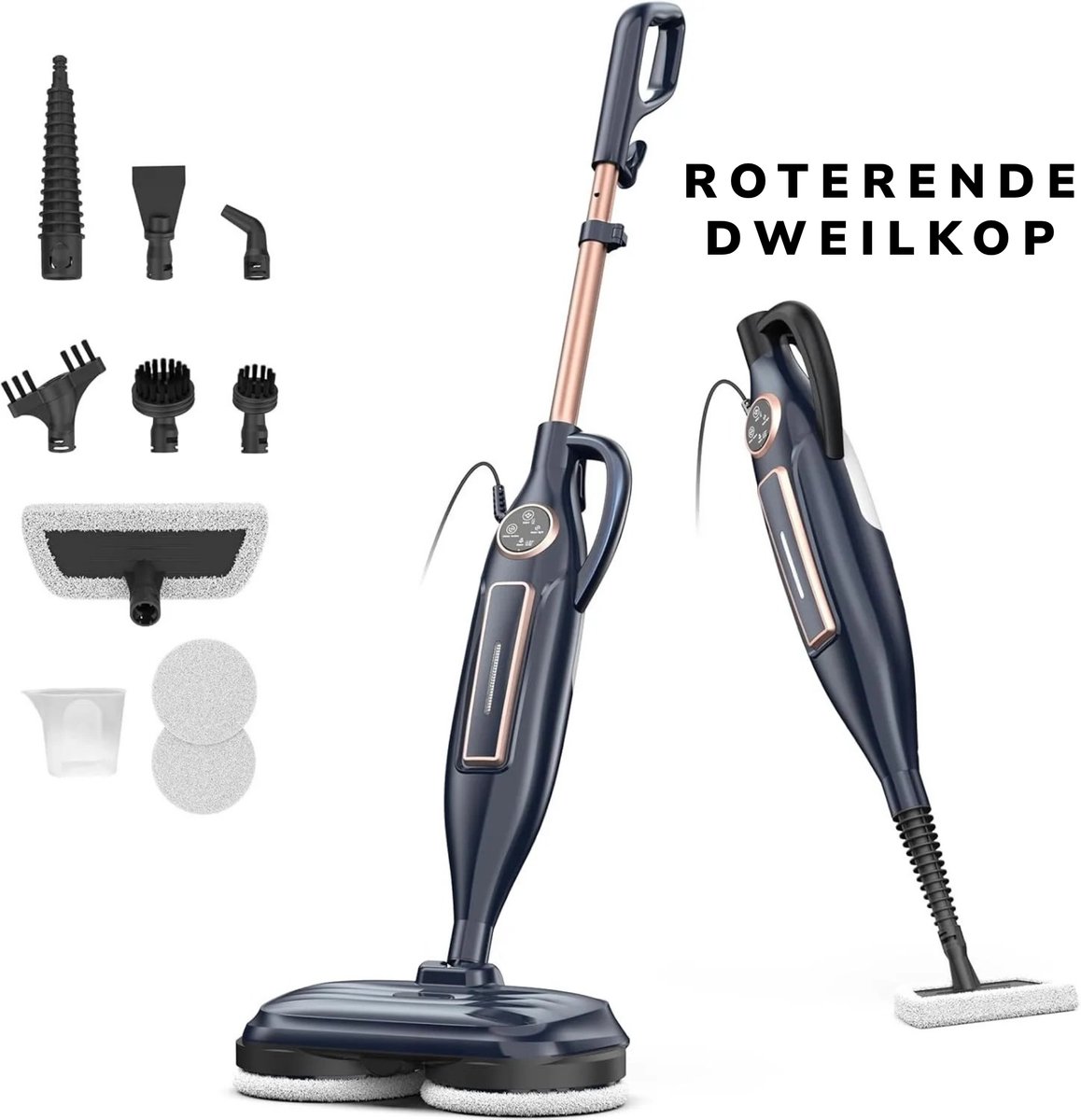 Norvia - 10 in 1 Stoomreiniger - 1300W - Handstoomreiniger - Roterende Pads – Vlekkenreiniger – 3 Stoomstanden – 330 ml Watertank