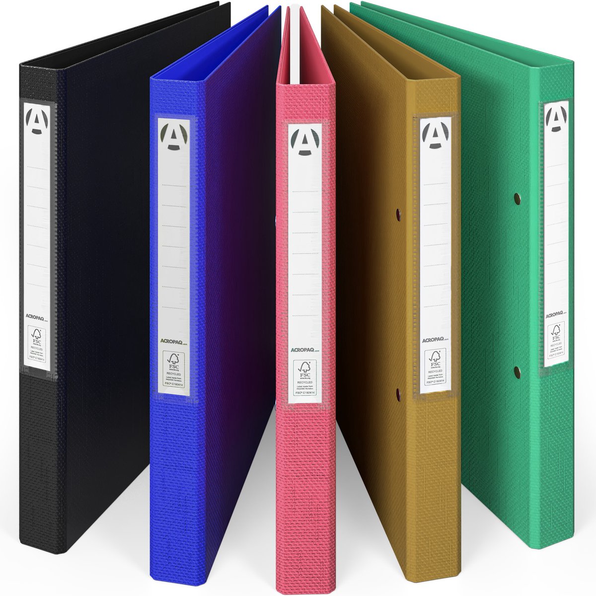 ACROPAQ - 5x Gebonden uitgave Ringmap A4 2 ringen - Rugbreedte 42mm, FSC, ASSORTED COLOR, Ordners 2 rings A4