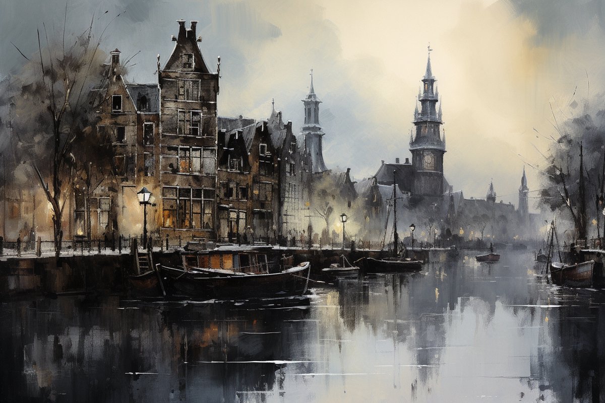 Vissersdorp Poster - Landelijke - Volendam - Noord Holland - Abstracte Kunst - posters - formaat 70x100cm - Wanddecoratie - L1817BY