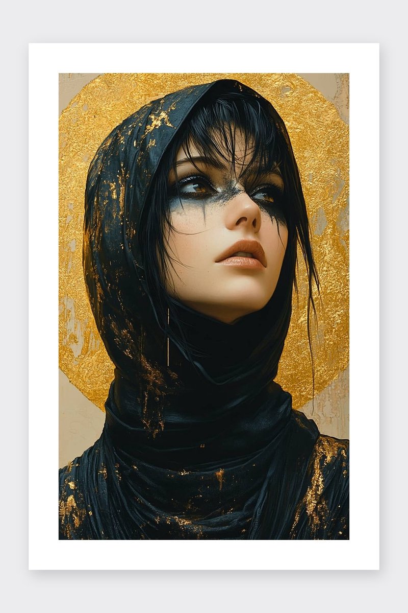 Vrouw Poster - Futuristisch - Sjaal - Hijab - Mode - Portret - Esthetisch - posters - formaat 30x40cm - Wanddecoratie - BXS5112MT - Met kader - passe-partouts stijl