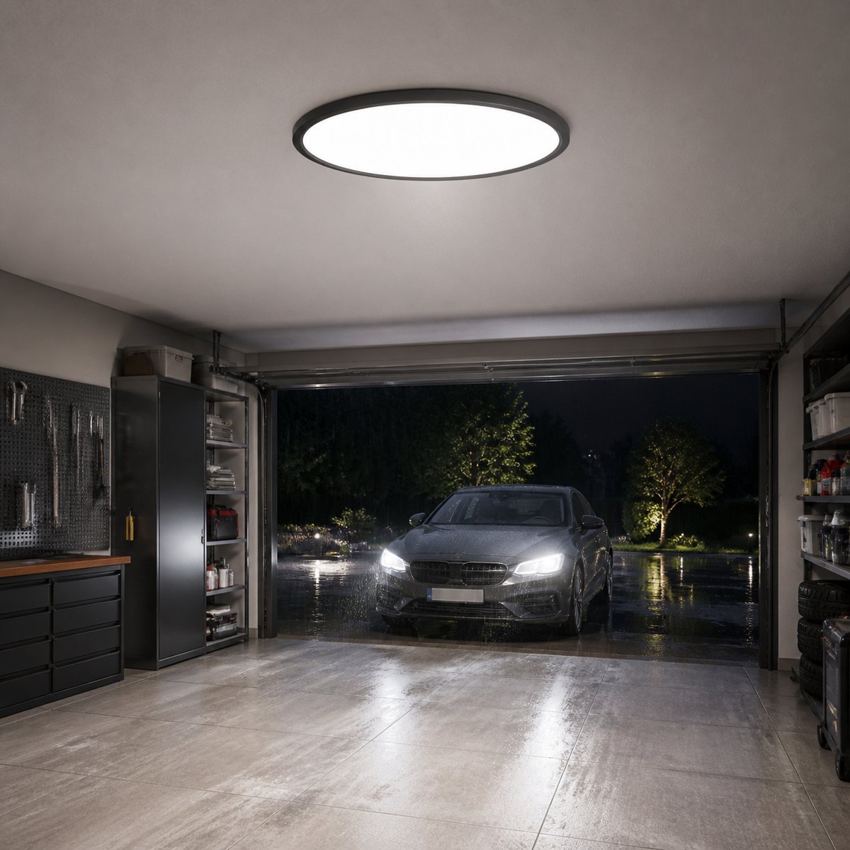 Epochglo LED Plafondlamp met Bewegingssensor - 24W 2400 Lumen, Radarsensor (Microgolf), Ultraplat Design (Ø30cm), Instelbare Timer (30s/60s/180s), 2700K/3000K/4000K/5000K/6500K - IP44 Waterdicht - Mat Zwart - Voor Hal, Badkamer, Garage en Berging