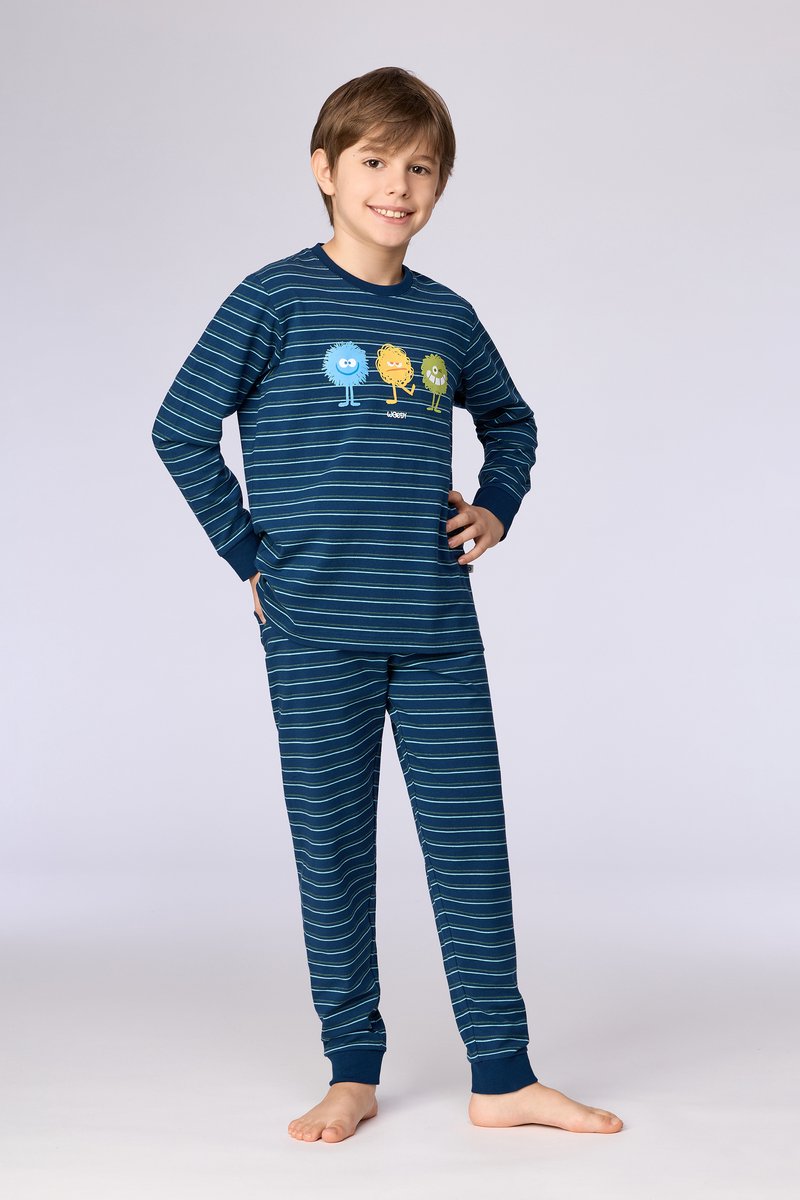 Woody Jongens-Heren pyjama donkerblauwe streep - maat 176/16J