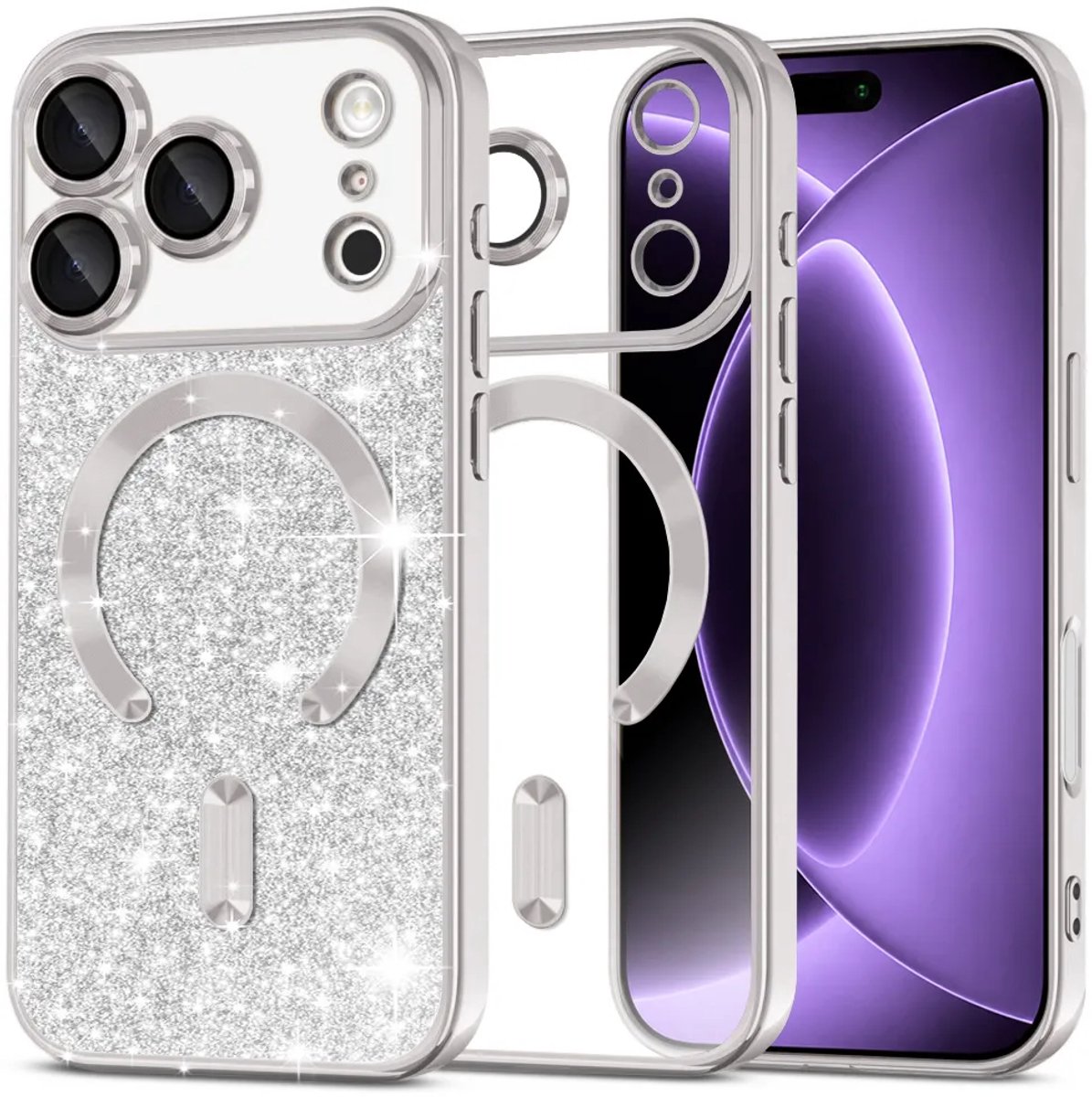 Techsuit - Luxury Glitter MagSafe - iPhone 18 Pro / iPhone Pro - Silver