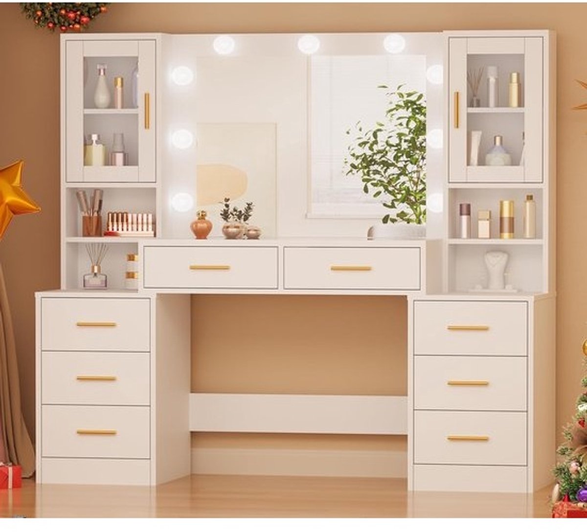 Make Up Tafel met Spiegel - Kaptafel voor Meisjes - Hollywood Spiegel met Verlichting - Tafelmeubel