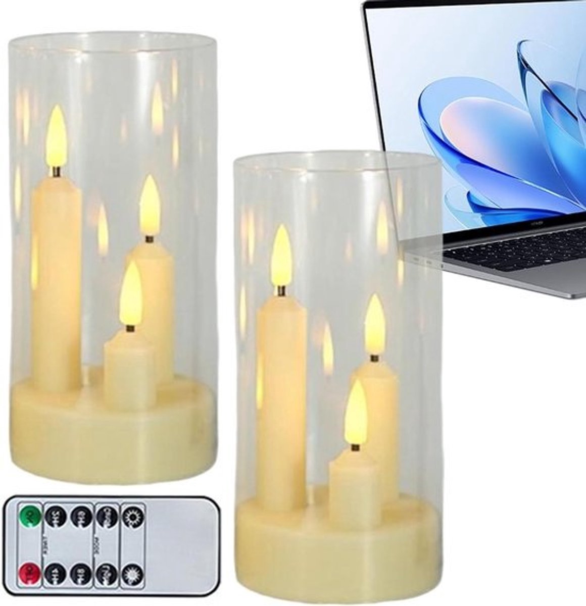 Decoratieve Kaarsen - Vlamloze Lampjes - Sfeerverlichting Creëren - Realistisch Vlam Effect - Set van 2 - Transparant