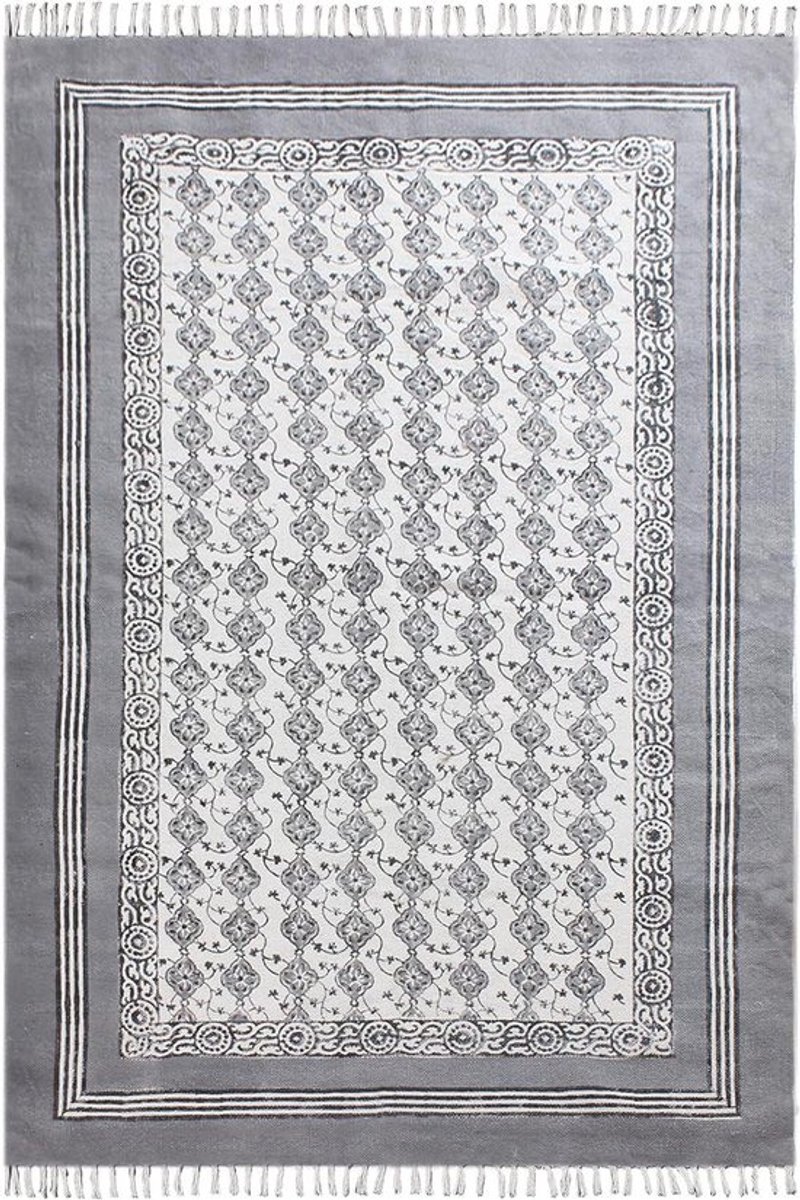 Rechthoekig Vloerkleed - Katoen Tapijt - Woonkamer Decoratie - Handblokprint - 120x240 cm - Grijs Beige