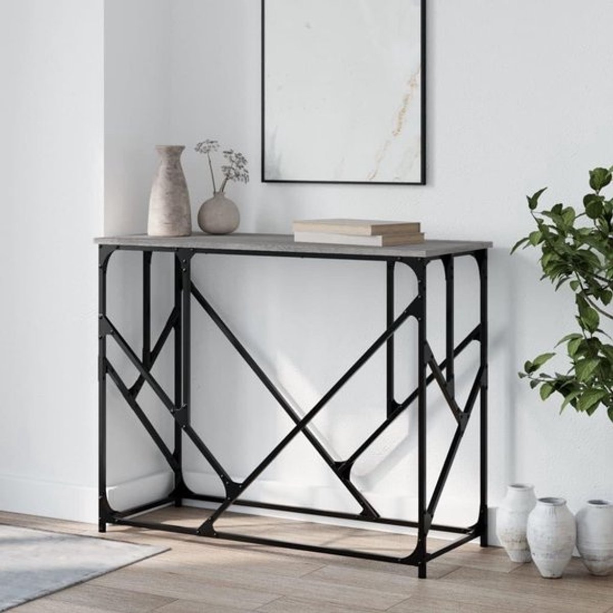 Consoletafel - Haltafel smalle bank - Decoratie presenteren - Verstelbare poten - 100 x 40 x 80 cm - Grijs