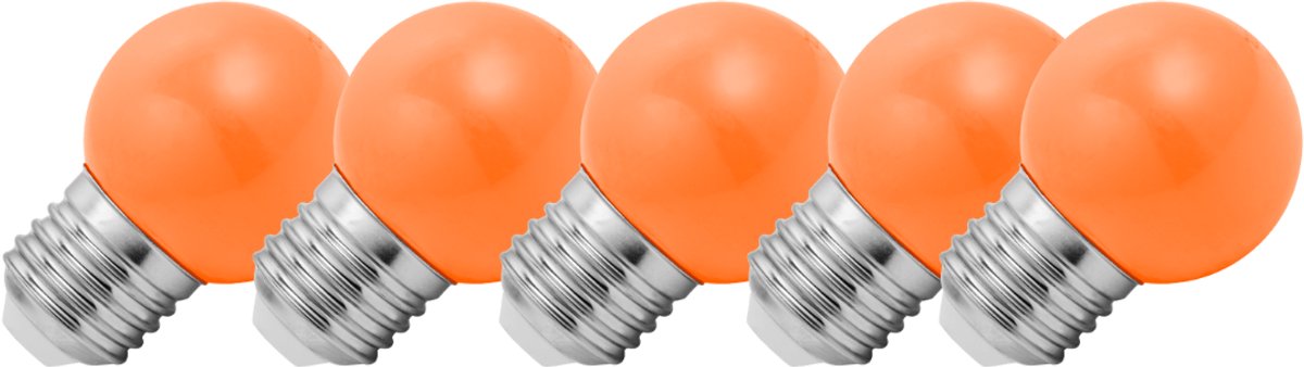 Lighto | LED lamp | Grote fitting E27 | Oranje | Kogellamp | 45mm | 1.5W | Dimbaar | 5-pack | Geschikt voor prikkabel