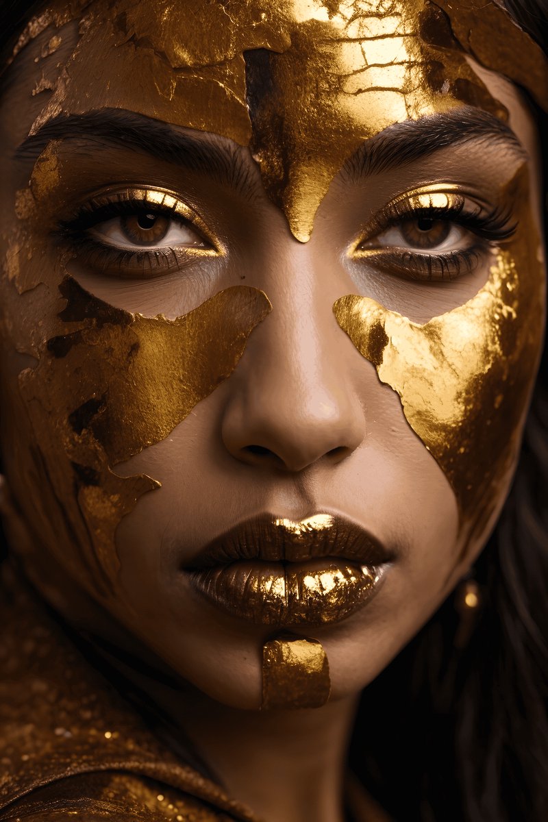 Goudmasker - Vrouw met Goud - Goud - Moderne kunst - Aesthetic Art - Woonkamer Decoratie - posters - formaat 70x100cm - Wanddecoratie - Aesthetic room decor - L1714MT