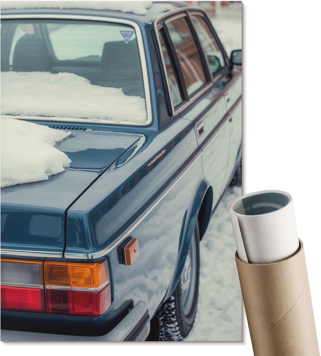 Coloray Polycanvas Wandposter - Winterauto, Fotografie - A4 - Blauw Design - Rechthoek - Interieurdecoratie - Woonkamer, Slaapkamer, Kantoor - Vintage