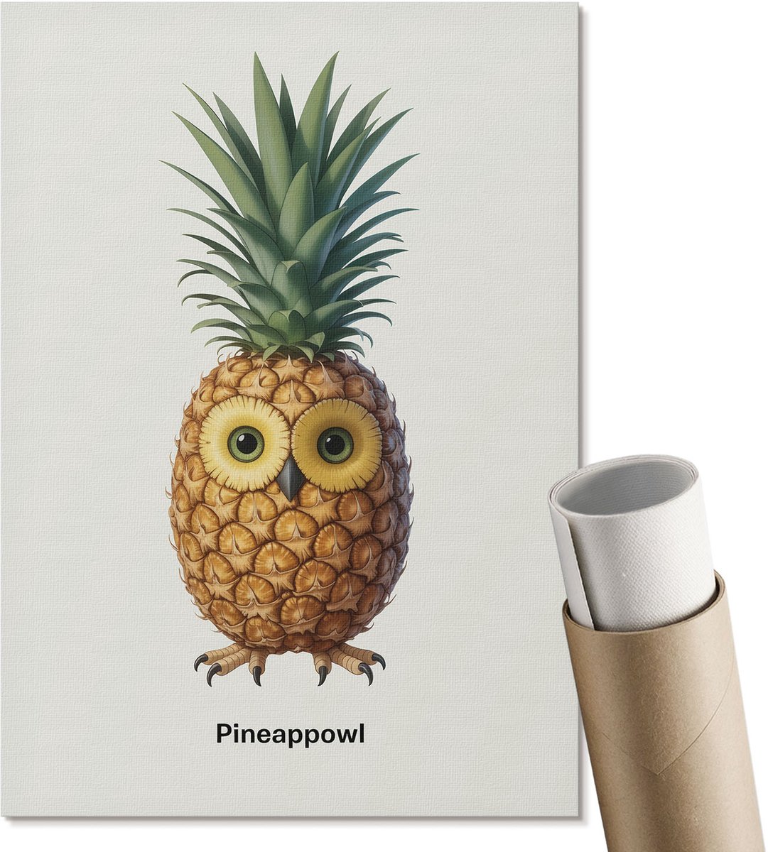 Coloray Canvas Poster Polycanvas - Ananasuil, Illustratie - A4 - Groen Decoratie - Rechthoek - Kunstposter - Woonkamer, Slaapkamer, Kantoor - Humoristisch