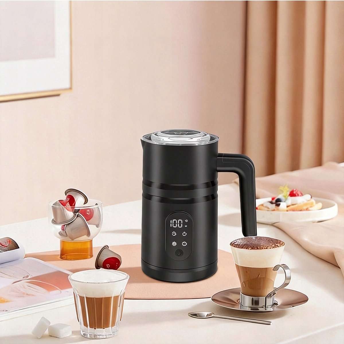 Elektrische Melkopschuimer - 4-in-1 Melkklopper - Koffieschuimer - 350 ml - Warm & Koud Schuim - 304 RVS Antiaanbak - 60-70°C - Automatische Uitschakeling - Antislip Handgreep - Milk Frother - Voor Latte & Cappuccino & Macchiato - Zwart — cadeau in Kookcadeaus - foto 6