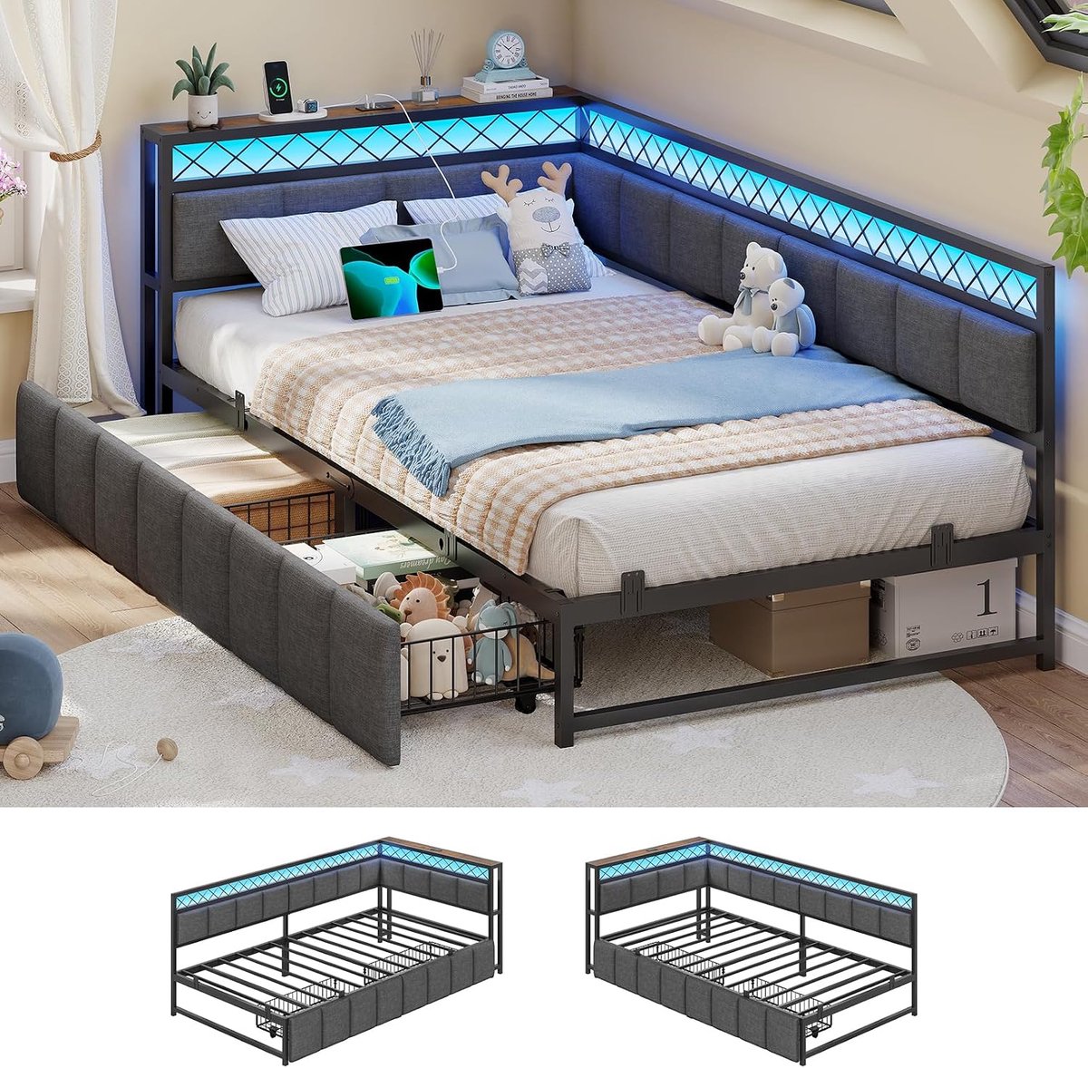 Bedframe 140x200 cm - Industrohome Modern Beukenhouten Ledikant met Stevig Hoofdeinde