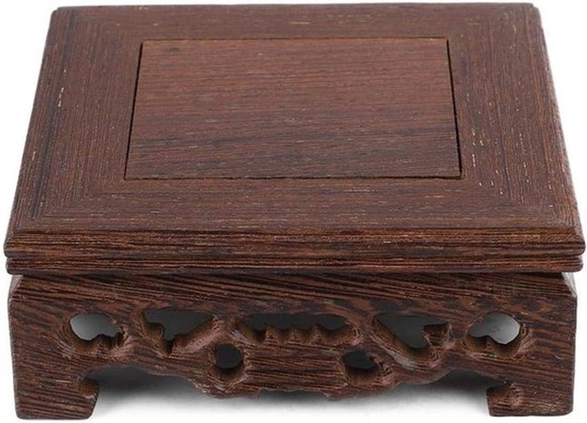Houten vierkant voetstuk voor bonsai, theepot en vaas - Decoratieve displaystandaard voor thuis en kantoor - Massief hout - 3,9 x 3,9 x 1,5 inch.