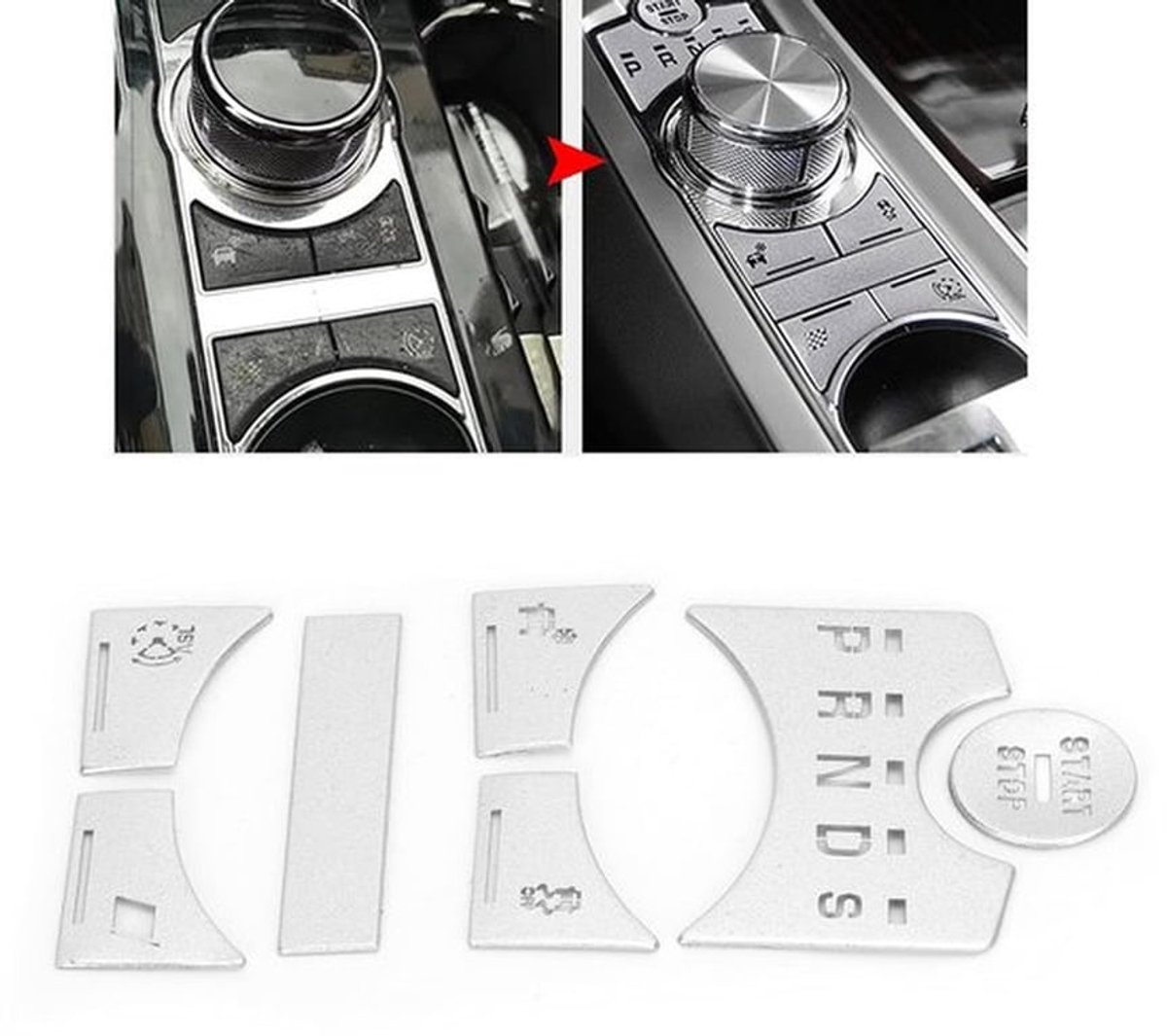 - Auto Centrale Controle - Versnellingspook Knop Deksel Sticker - Aluminium - Zilver - Vervanging voor XF 2012-2015 - 7 Stuks
