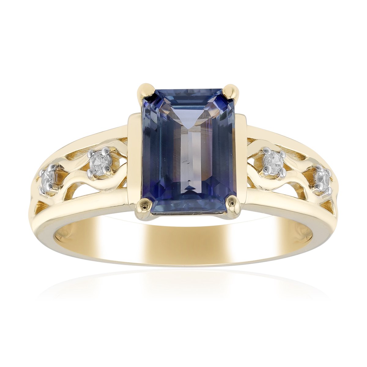 Cavill - Gouden Ring 375 Geelgoud - 1,20 ct Paarse Tanzaniet - Achthoekig Trapgeslepen - Elegante Ring met Zirkonia - Stijlvol & Natuurlijk