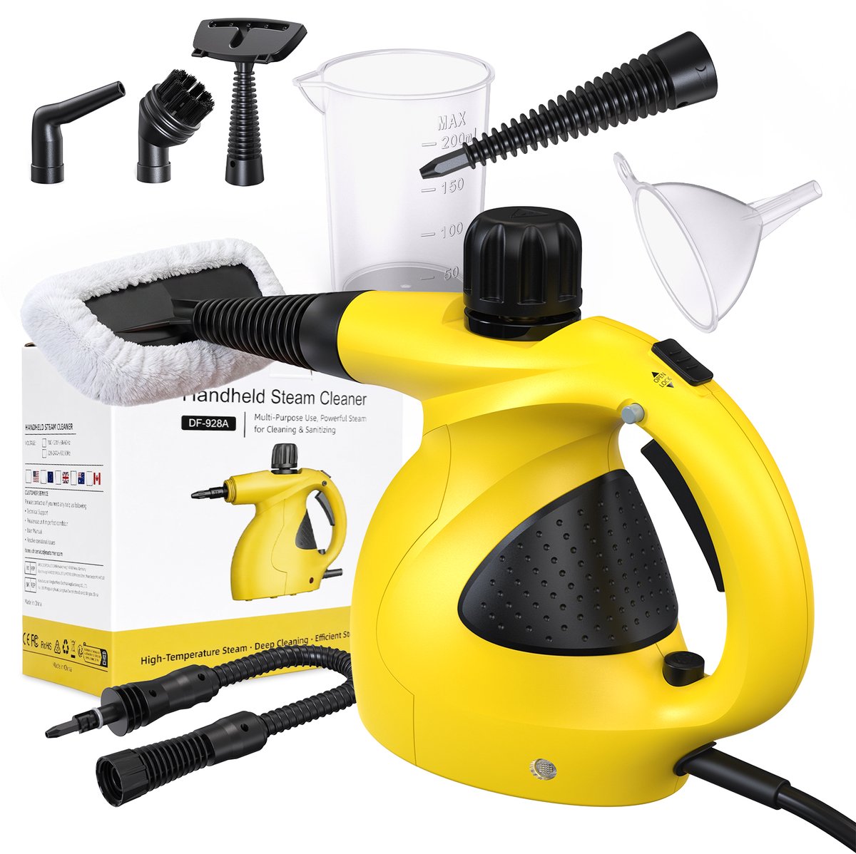 Lubluelu Handstoomreiniger – 1100W – Draagbare Stoomreiniger met kinderslot – 250ml - Krachtig Stoomapparaat - Handstomer – Vlekkenreiniger Voor Keuken, Bank & Meubels - Geel-zwart