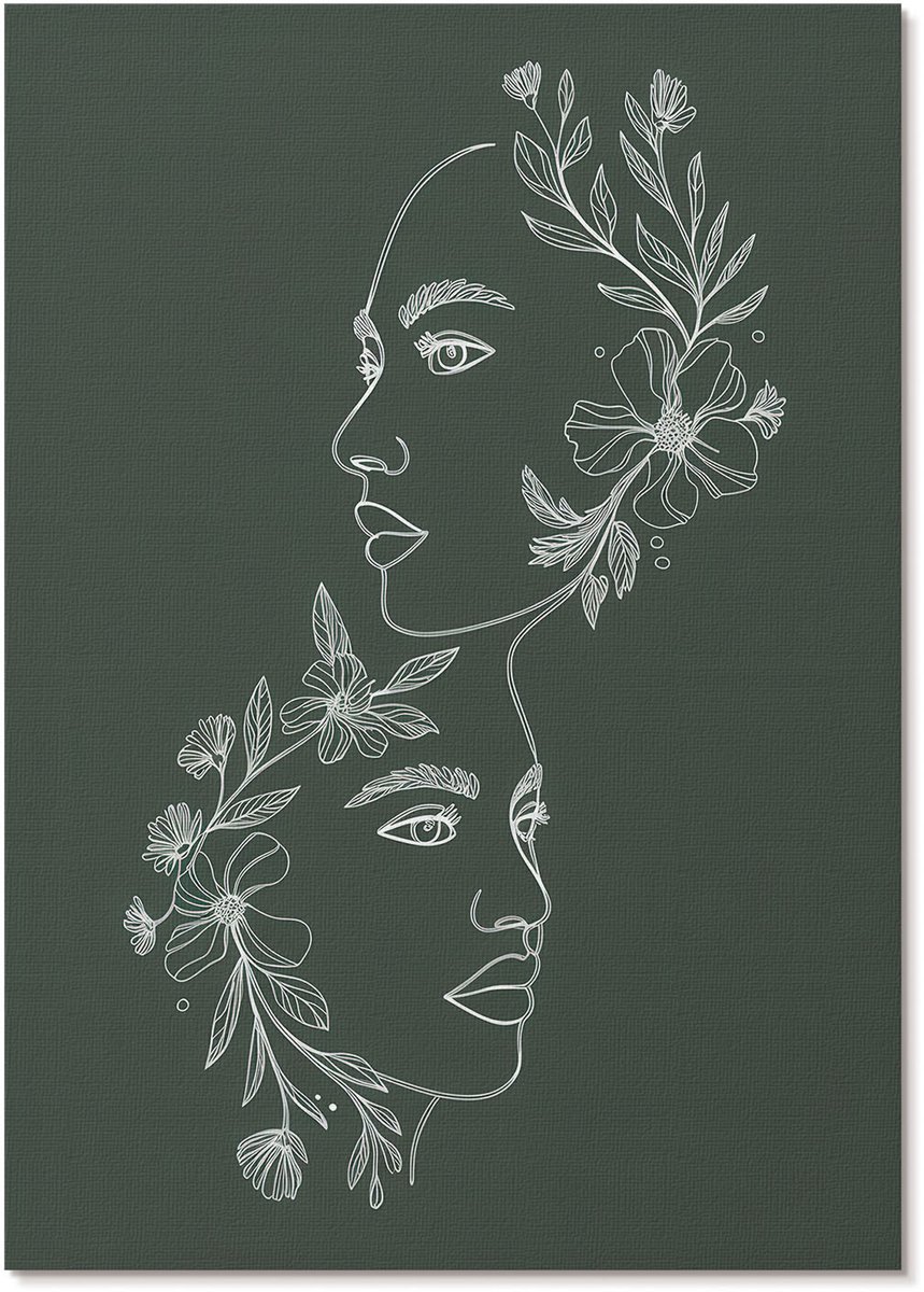 Tulup Polycanvas Poster - Bloemenportretten, Lijntekening - A4 - Groen Illustratie - Rechthoek - Decoratieve poster - Woonkamer, Slaapkamer, Kantoor - Boho