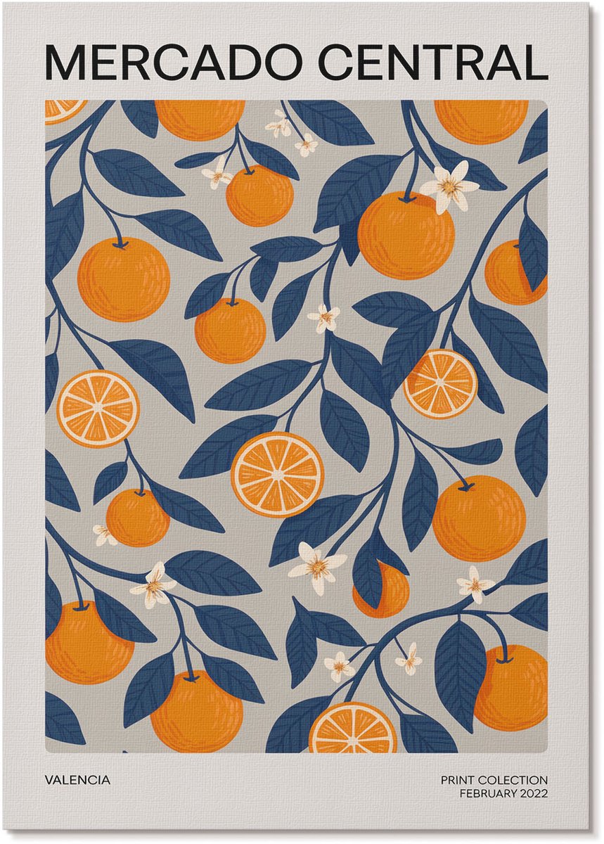 Tulup Polycanvas Wandposter - Exotische Vruchten, Illustratie - A4 - Grijs Patroon - Rechthoek - Muurkunst - Woonkamer, Slaapkamer, Kantoor - Boho