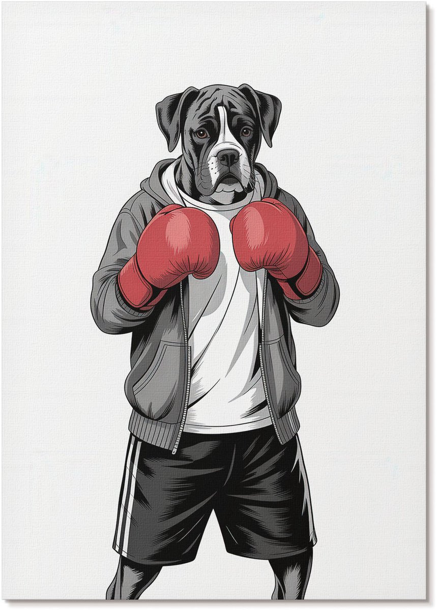 Tulup Polycanvas Poster - Boxerhond, Illustratie - A4 - Zwart Kunst - Rechthoek - Decoratieve poster - Woonkamer, Slaapkamer, Kantoor - Popcultuur