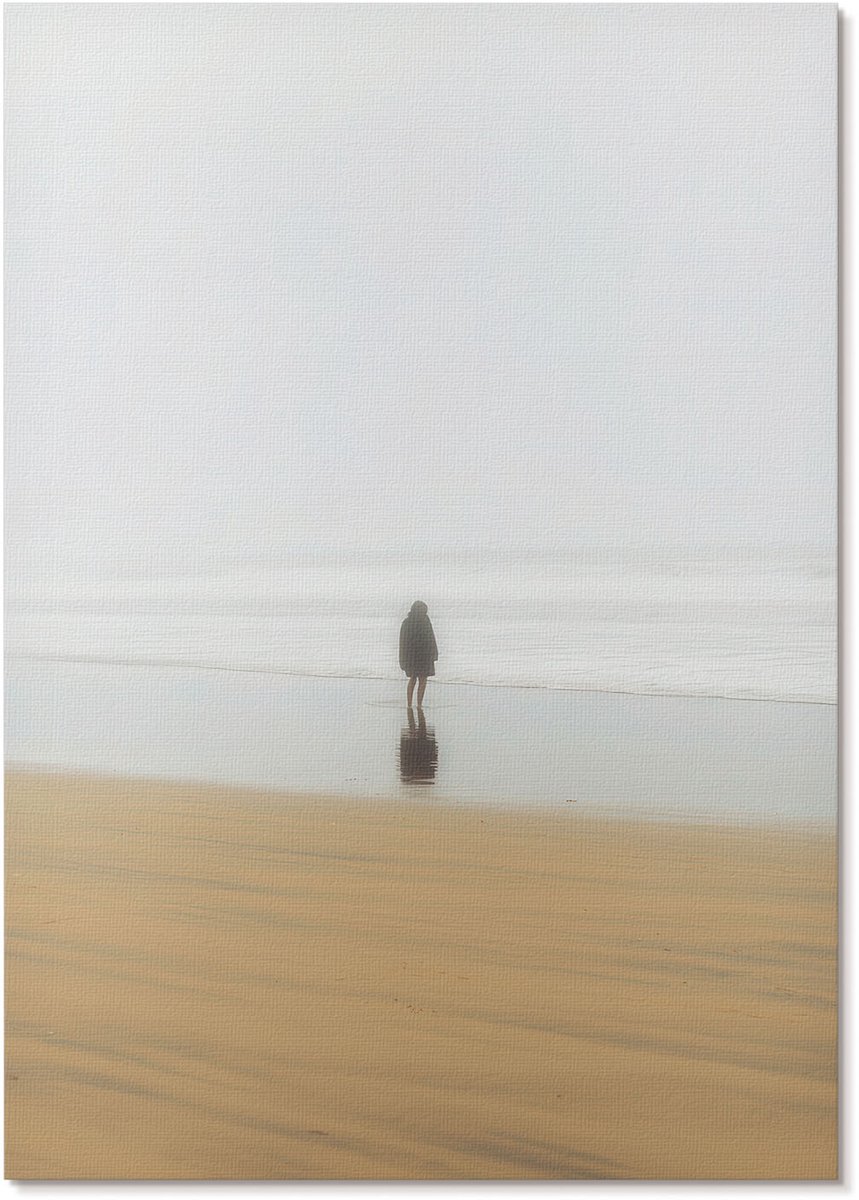 Tulup Canvas Poster Polycanvas - Eenzaamheid Op Het Strand, Fotografie - A4 - Wit Patroon - Rechthoek - Muurdecoratie - Woonkamer, Slaapkamer, Kantoor - Klassiek