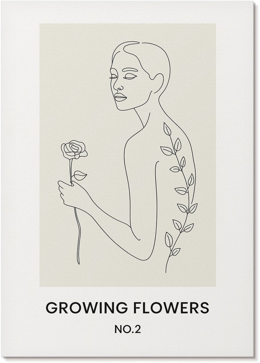 Tulup Polycanvas Wandposter - Plantengrafiek, Lijntekening - A4 - Wit Wandposter - Rechthoek - Canvasposter - Woonkamer, Slaapkamer, Kantoor - Minimalist
