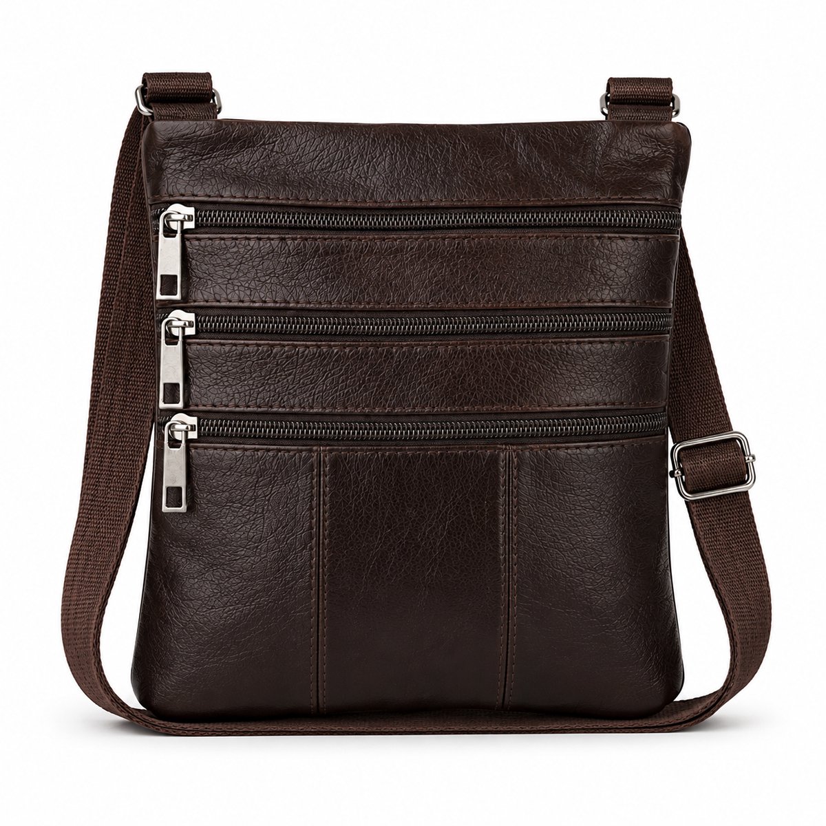 THL Design - Leren schoudertas - Klein tasje Heren - Crossbody - Plat model - Echt Leer Donkerbruin
