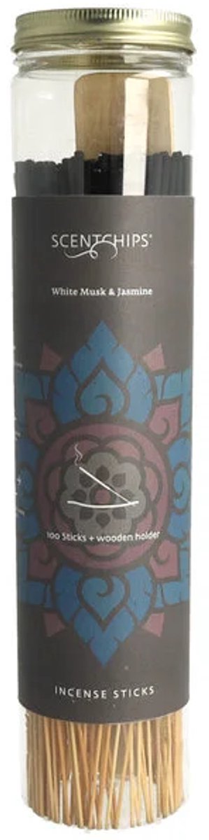 Scentchips Wierookstokjes White Musk & Jasmine – 100 Sticks met Wierookhouder – Musk & Jasmijn Paars