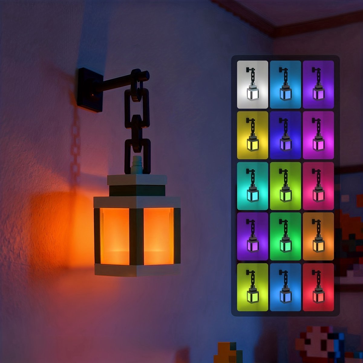 casalora - Pixellantaarn nachtlampje - Wandlamp Binnen - USB-Oplaadbaar - Nachtlampje met pixelverlichting en afstandsbediening - 16-kleuren LED wandlamp sfeerverlichting - Zwart